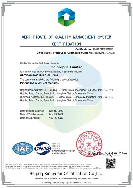 Porcellana Color Optic Limited Certificazioni