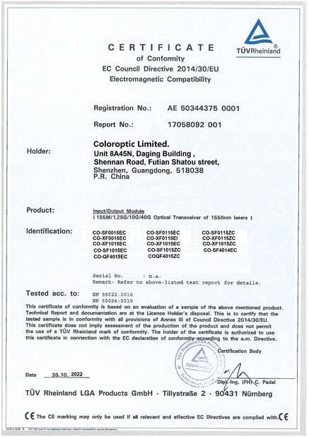 Porcellana Color Optic Limited Certificazioni