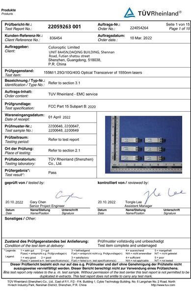 Porcellana Color Optic Limited Certificazioni